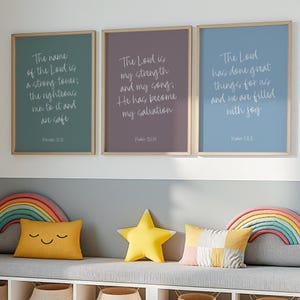 Bible Verse Wall Art Set Of 3 Printables, Printable Scripture Art, Sunday School Printable Wall Art, Psalm 126:3, The Lord Is My Strength