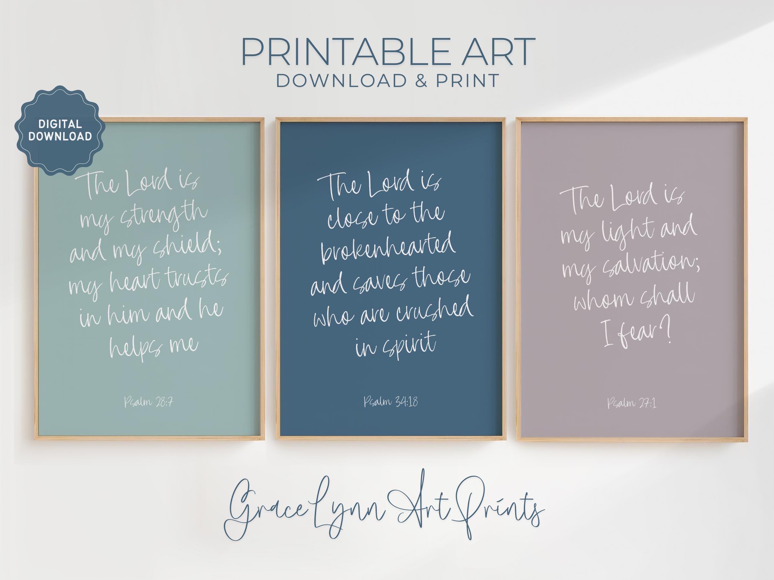 Bible Verse Wall Art Set of 3 Printables, Printable Scripture Art ...