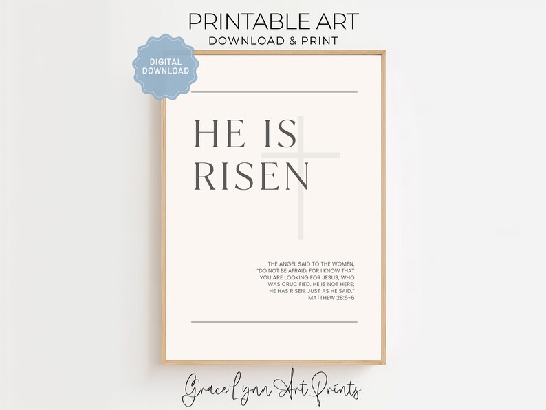 He is Risen Printable Wall Art, Matthew 28 5-6 Bible Verse Print ...