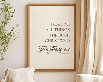 Filippesi 4:13, stampabile, posso fare ogni cosa in Cristo, versetto della Bibbia stampabile, decorazioni per la casa con le Scritture cristiane