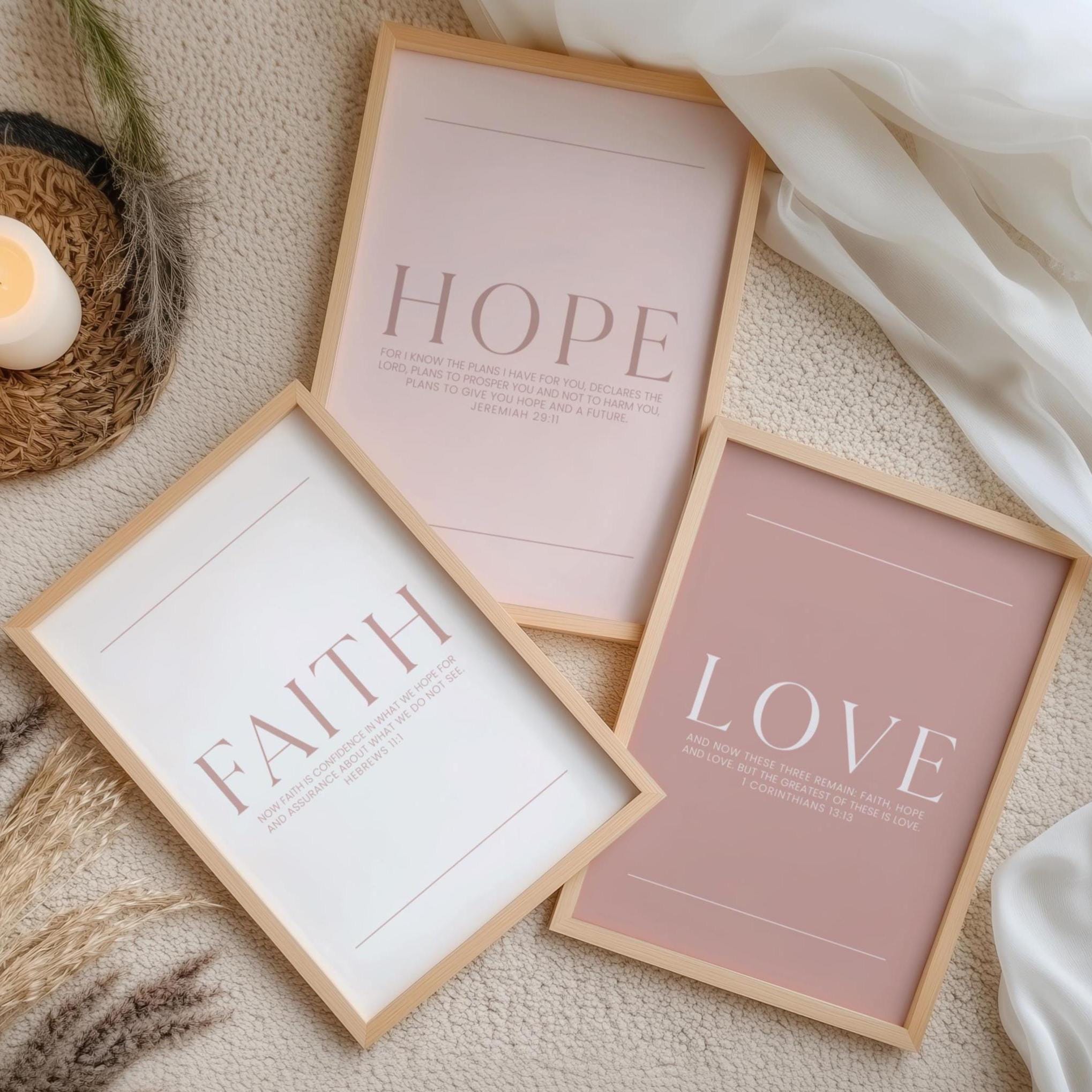 Faith Hope Love Christian Wall Art Set | Bible Verse Prints ...