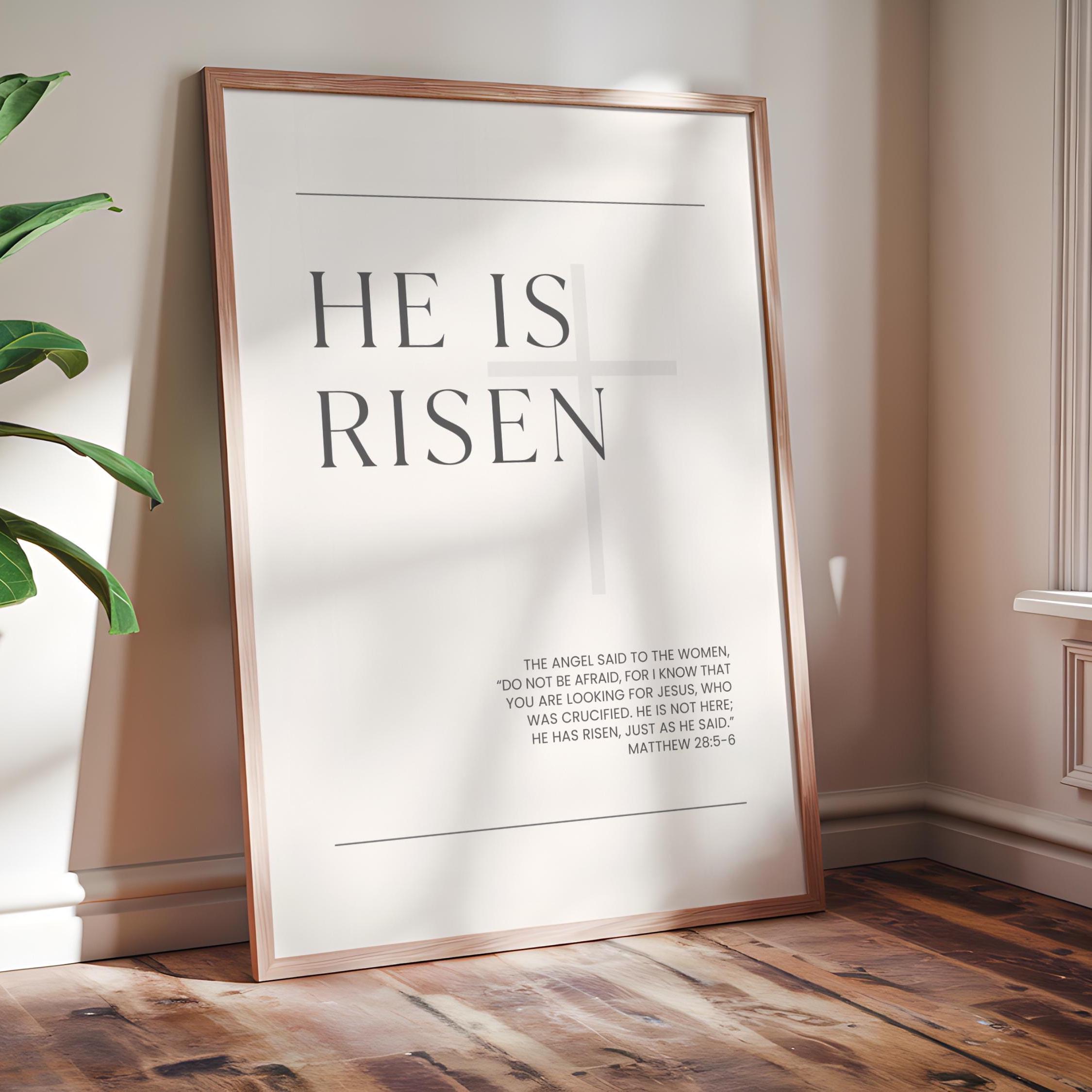 He is Risen Printable Wall Art, Matthew 28 5-6 Bible Verse Print ...