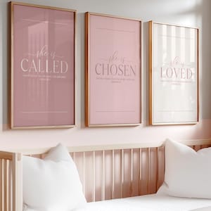 She Is Called Chosen Loved Wall Art Set, Christian Nursery Wall Art, Bible Verse Nursery Decor, Scripture Printable Set, Instant Download