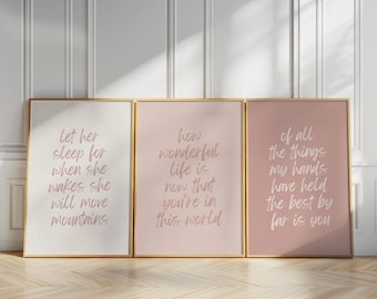 Nursery Wall Art Set of 3, Blush Nursery Prints, Girl Quote Wall Decor, Printable Nursery Decor, Neutral Pink Nursery Art, Digital Download