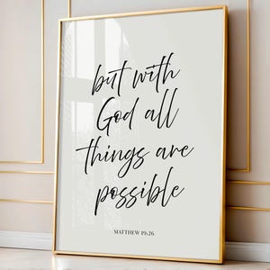 Matthew 19:26 Printable, But With God All Things Are Possible Printable, Scripture Quote, Bible Verse Printable Sign, Christian Wall Decor