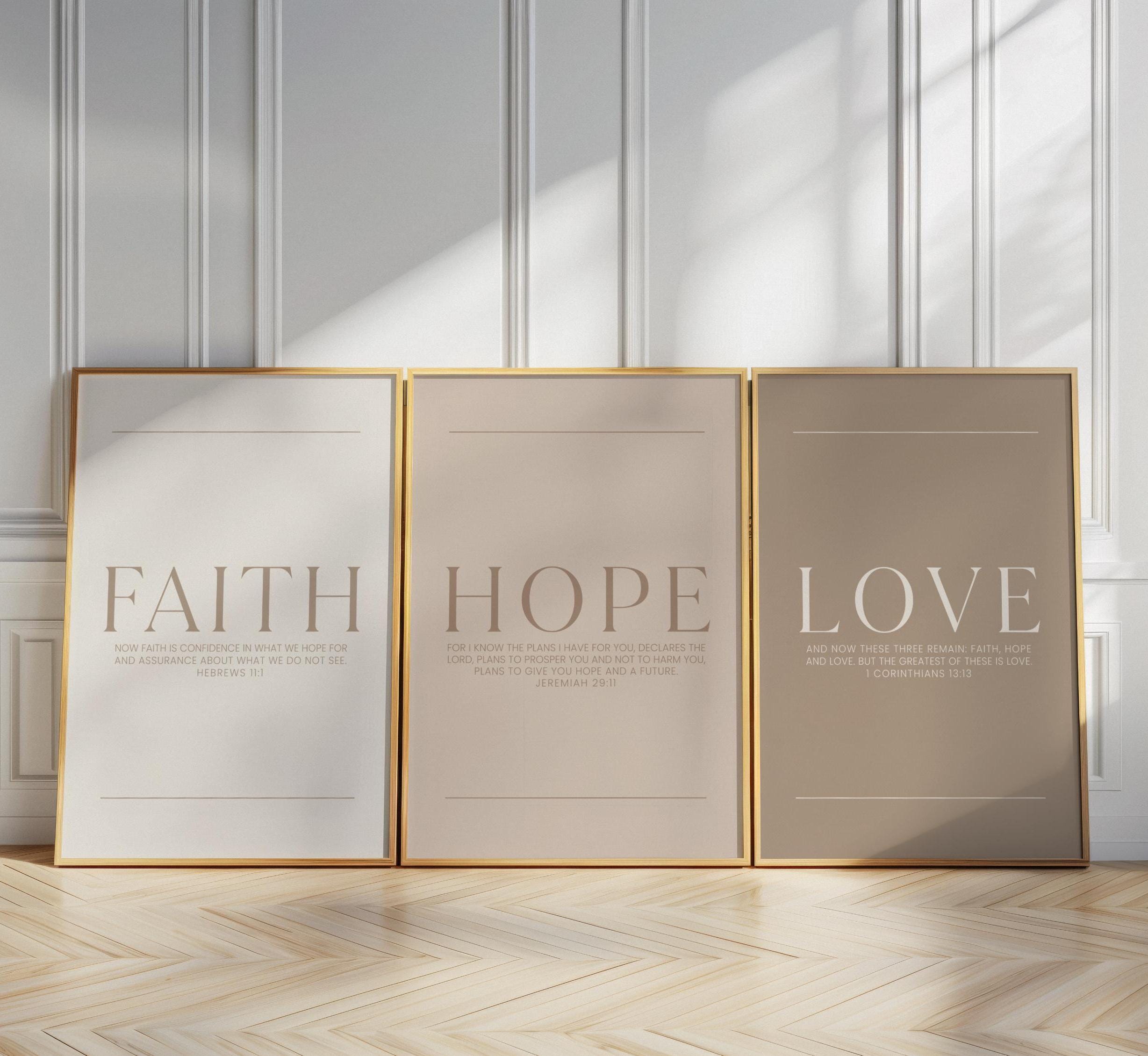 Faith Hope Love Christian Wall Art Set, Neutral Bible Verse Prints ...