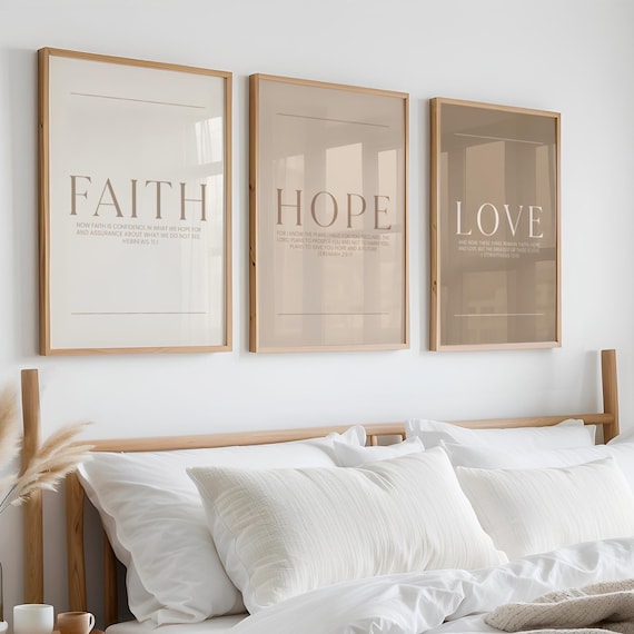 Faith Hope Love Christian Wall Art Set, Neutral Bible Verse Prints, Minimalist Scripture Art, Christian Bedroom Decor, Printable Download
