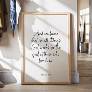 Romans 8:28 Printable, And We Know That In All Things Printable, Scripture Quote, Bible Verse Printable, Religious Wall Art Sign