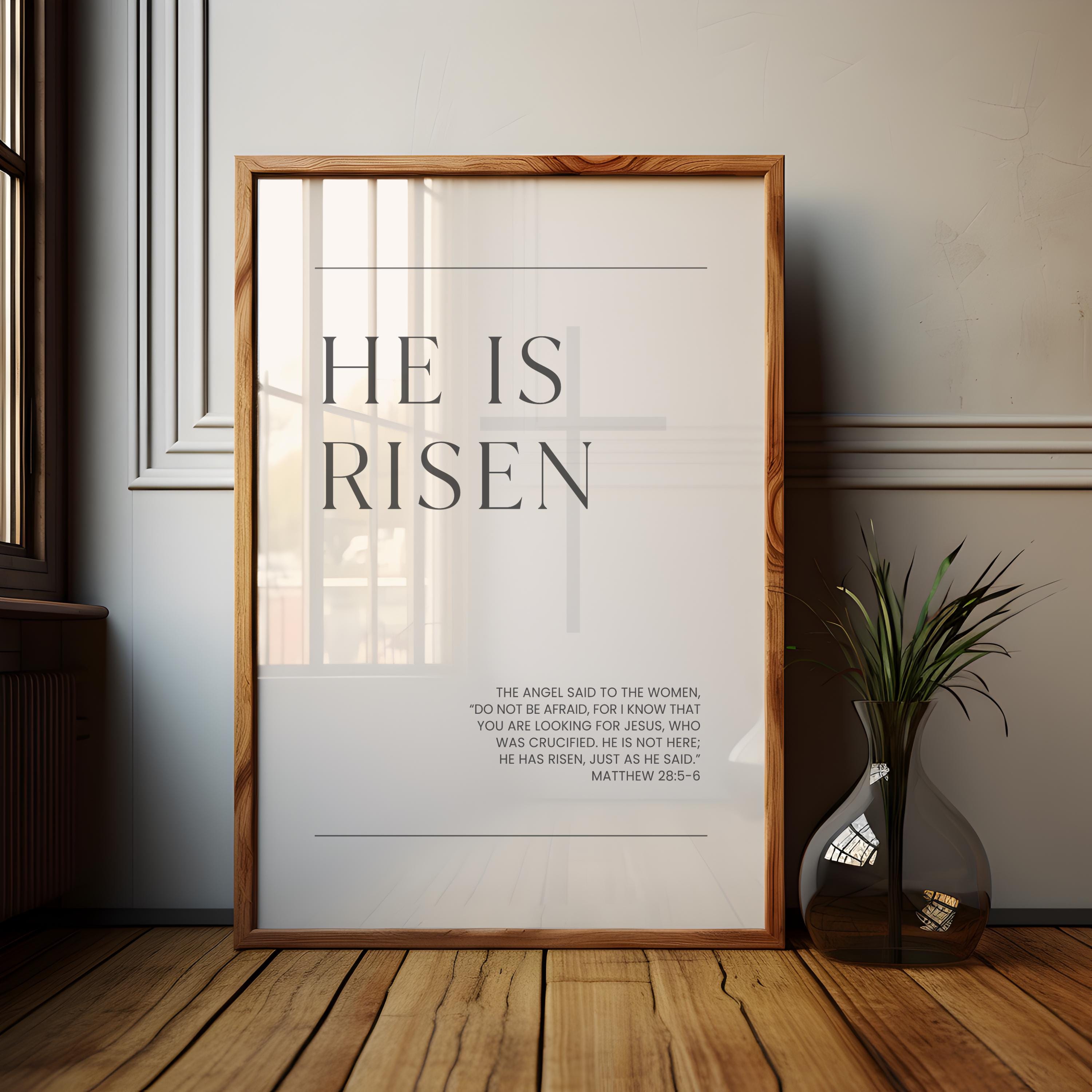 He is Risen Printable Wall Art, Matthew 28 5-6 Bible Verse Print ...