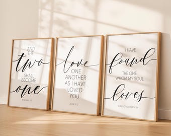 Marriage Bible Verse Wall Art Set of 3 (Digital Download), Christian Printables, Wedding Gift, Love Scripture Prints, Bedroom Wall Decor