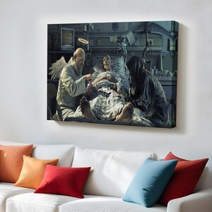 Sensenmann und Engel Spielkarten Leinwanddruck, Engel des Todes Arbeitsdruck, Wohnkultur Leinwand, großer Wandbehang, klassische Leinwandkunst