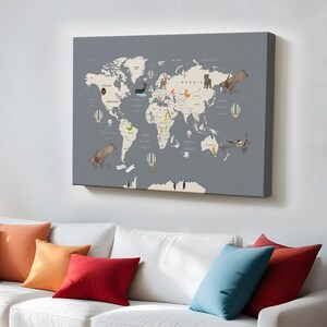 Dekorative Weltkarte Leinwand Wandkunst für Kinderzimmer, Leinwand Wandkunst, Housewarming Geschenke, klassische Leinwandkunst, Leinwand Raumdekor