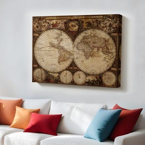 Vintage Retro Weltkarte Gemälde, große Wandbehang, Wohnkultur Leinwand, Leinwand Wandkunst, Housewarming Geschenke, Leinwand Raumdekor
