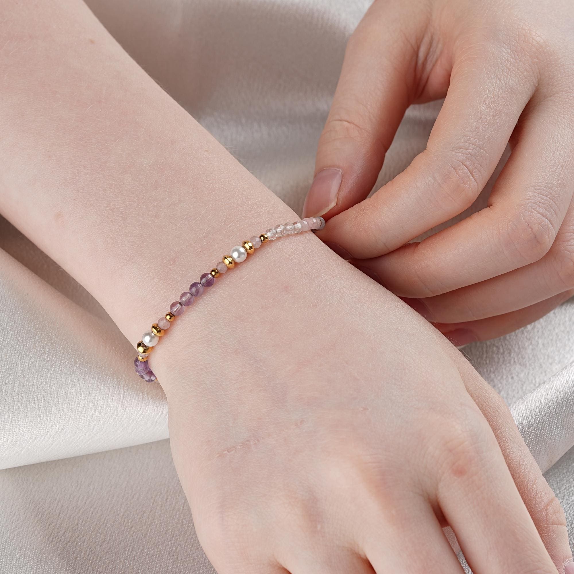 アメジストローズクォーツクリスタルブレスレット、愛のクリスタル
