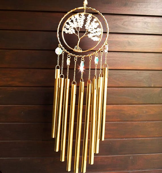 Wind Chime Suncatcher, Clear Quartz Tree of Life Crystal chime, Indoor Outdoor Wind Chime, Meditation Decor, Rainbow Prism, Housewarming