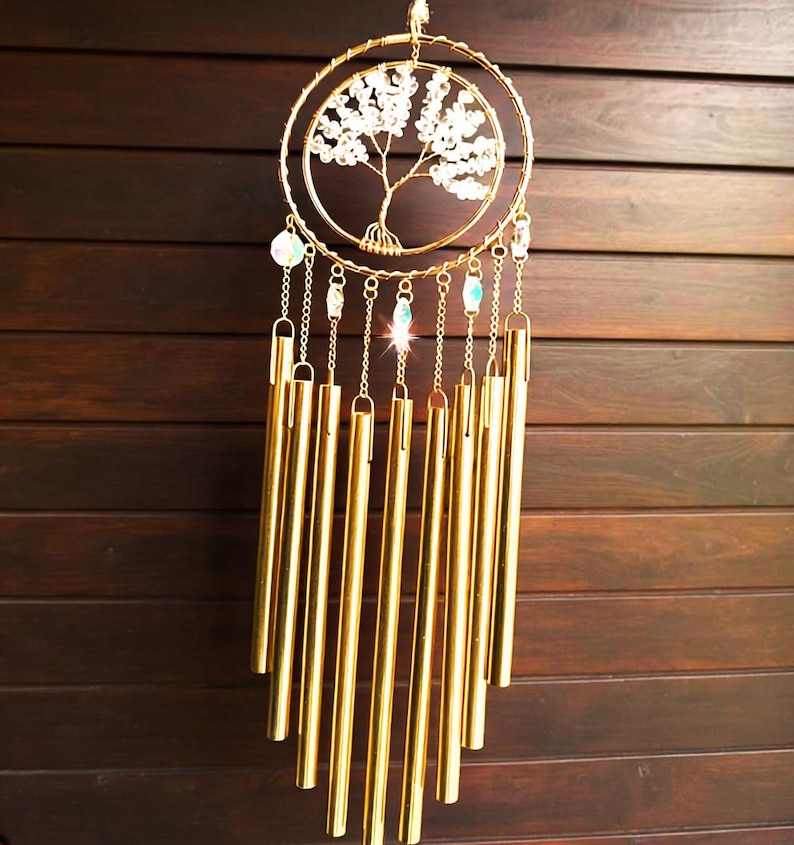 Campana de viento atrapasol, campana de cristal Árbol de la Vida de cuarzo transparente, campana de viento para interiores y exteriores, decoración para meditación, prisma arcoíris, inauguración de casa imagen 1