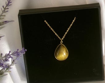 Tiger's Eye Teardrop Necklace: 18k Gold Plated Healing Crystal, gemstone jewelry, gift for mom, minimalist necklace, birthday gift,
