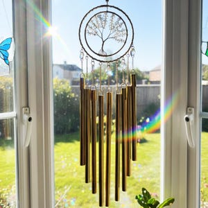 Campana de viento atrapasol, campana de cristal Árbol de la Vida de cuarzo transparente, campana de viento para interiores y exteriores, decoración para meditación, prisma arcoíris, inauguración de casa imagen 3
