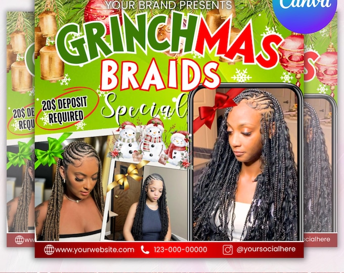 Grinchmas Flyer, December Booking Flyer, Christmas Booking Flyer, Hair Lash Nail Makeup, Holiday Booking Flyer, DIY Book Now Flyer