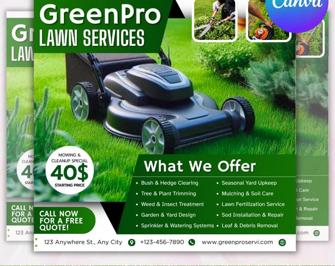 Lawn Service Flyer, Lawn Care Flyer, Lawn Care Printable Flyer, Lawn Care Social Media Post, Landscaping Flyer, Canva Template, DIY Flyer