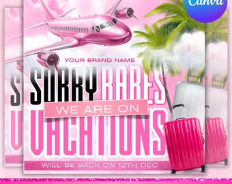 We Are On Vacation Flyer, Business Vacation Mode Flyer, We Are Closed Beauty Salon, Social Media Template, Canva Editable