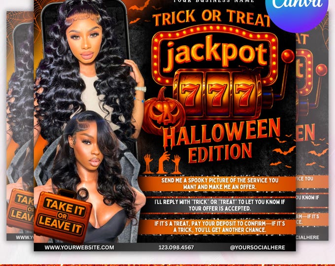 Halloween Booking flyer, October Booking Flyer, Halloween Hair Flyer, Spooky SZN Flyer,Nails MUA Lash Locs Wig, DIY Canva