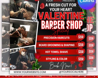 Valentine Barber Flyer, Barber Booking Flyer, Barbershop booking flyer, Haircut Stylist Flyer, Social media template, Canva Editable