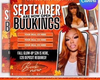 Fall Booking Flyer: Wig Install, Lash & Nail Braids - Canva Editable (Digital Download