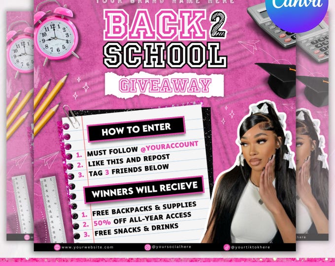Back To School Flyer, Back to school sale flyer, Back to school Hair flyer, DIY canva template, Back 2 School Flyer, Canva Editable