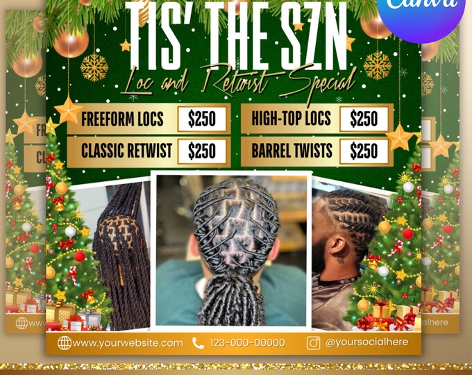 Locs & Styles Flyer, New Year Braid Sale Flyer, Braid Prices Flyer, New Year Flye, Hair Flyer, Braids Special Flyer Template, Canva Editable