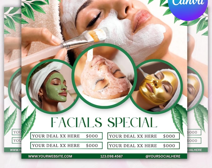 Facials Flyer, Facial treatment flyer, Esthetician booking flyer, Hydrafacial Flyer, Salon Spa Flyer, DIY Facials sale flyer, Canva Editable