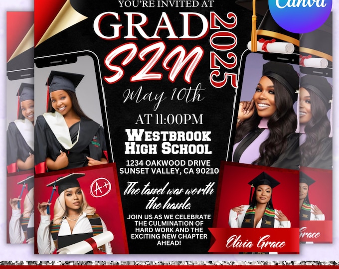Graduation Flyer, Graduation Party Flyer, Graduation Invitation Flyer, Grad Announcement Flyer Class of 2025, Canva Editable