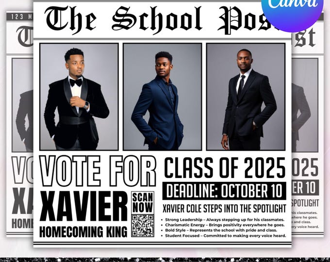 Homecoming King flyer, Homecoming Queen Flyer, homecoming campaign flyer, Vote Homecoming, HOCO Flyer, Vote for me Flyer, Canva Editable