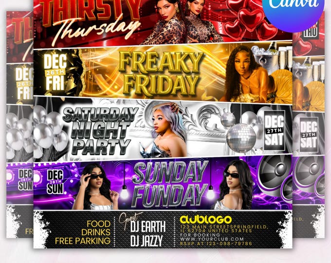 Club Party Flyer, Thursday Party Flyer,DJ Party Flyer, Sunday Party Flyer, Friday party Flyer, Nightclub Party, Adult Party Flyer, Diy Canva