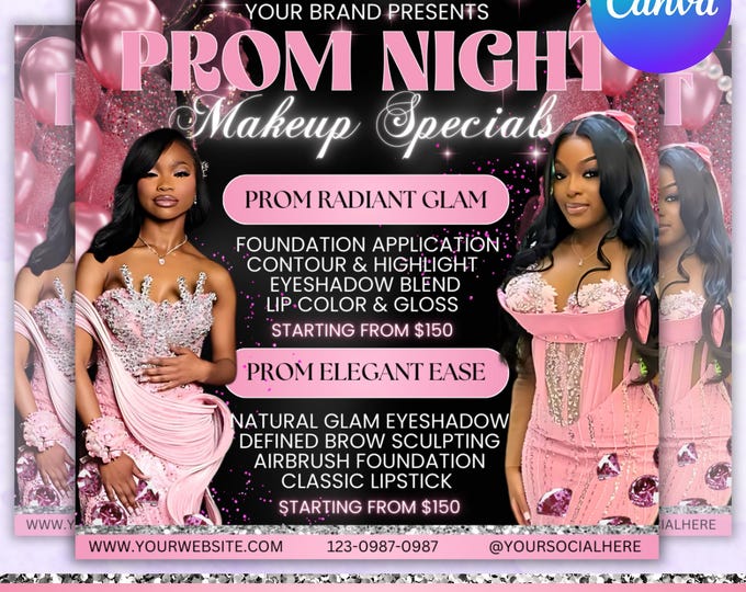 Prom Makeup Flyer, Prom Booking Flyer, Prom Flyer, Prom Queen MUA Flyer, Graduation Makeup Flyer, Beauty Makeup Artist Flyer, Canva Editable