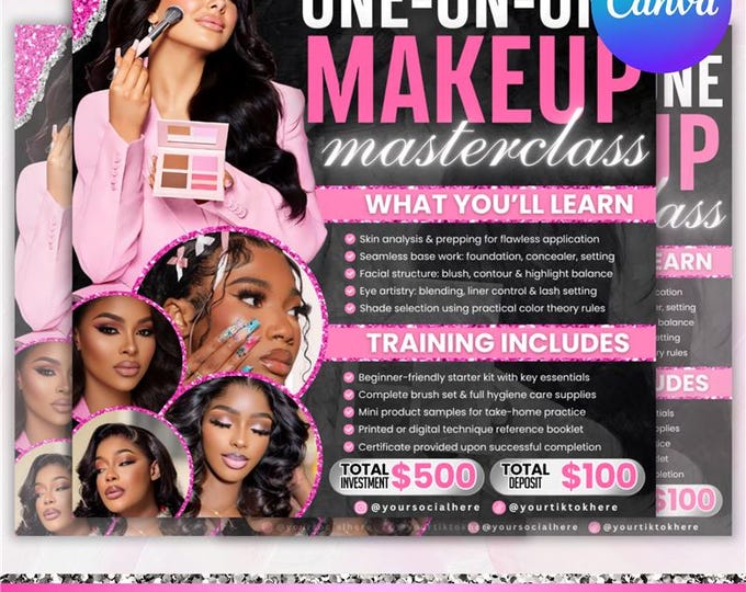 Makeup class flyer template, Makeup Masterclass, Makeup Course Flyer, Makeup Training, Master class flyer, Beauty Class Flyer,Canva Editable