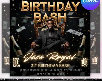 Birthday Party Flyer, Birthday Flyer, Happy Birthday Flyer, Invite flyer, Birthday event flyer, Male Birthday flyer, Canva Editable