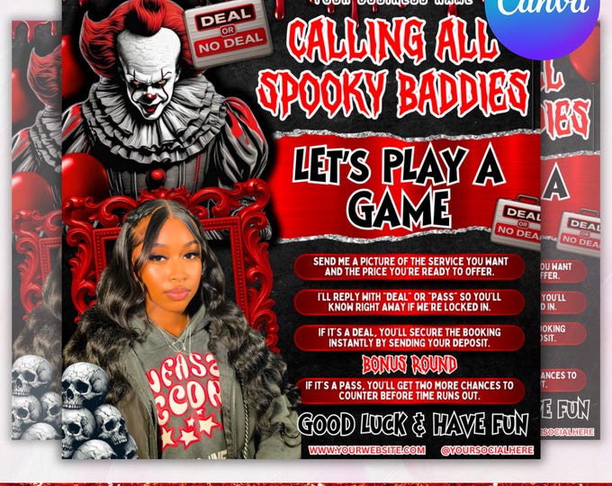 October Deal or No Deal Flyer, Halloween Booking Flyer, Books Open, Spooky SZN Flyer, October Hair Flyer, Halloween Books flyer, Hair flyer
