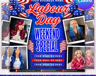 Labor Day Booking Flyer: Braids, Nails, Lashes, Wigs - Canva Editable (Digital Download)