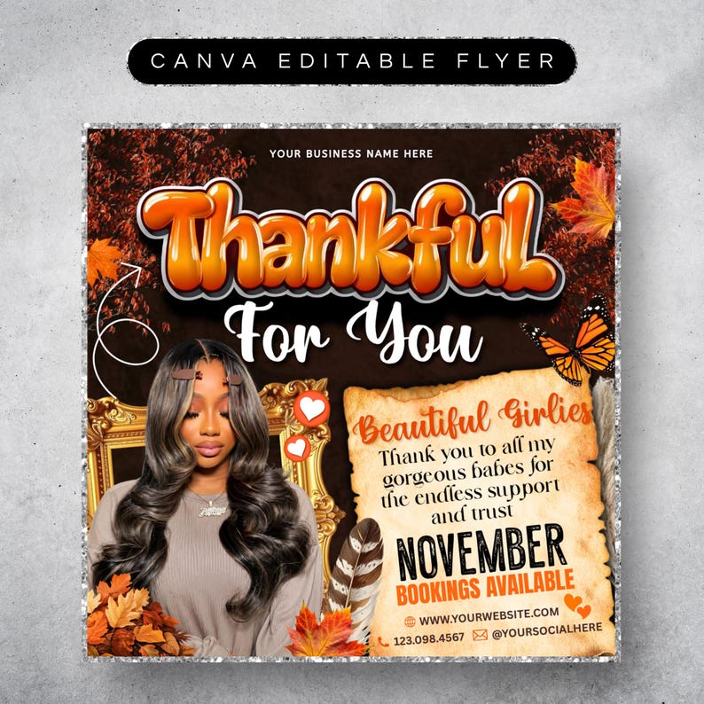 November Booking Flyer, Fall Szn Booking Flyer, Thanksgiving Book Now, November Hair Lash Nail Braids MUA Wig Autumn Flyer, Canva Editable  November Nail Booking Flyer: Fall, Autumn, Salon Template (Editable Canva Template) (Digital Download) November Booking Flyer, Fall Booking Flyer, Book Now Appointments, Canva Template, Beauty, Lashes, Make up, Nails, Hair