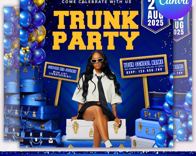 Trunk Party Flyer, Farewell Party Invite, DIY Trunk Party Flyer, Graduation Party Invitation, College Send Off Invitation, Canva Editable