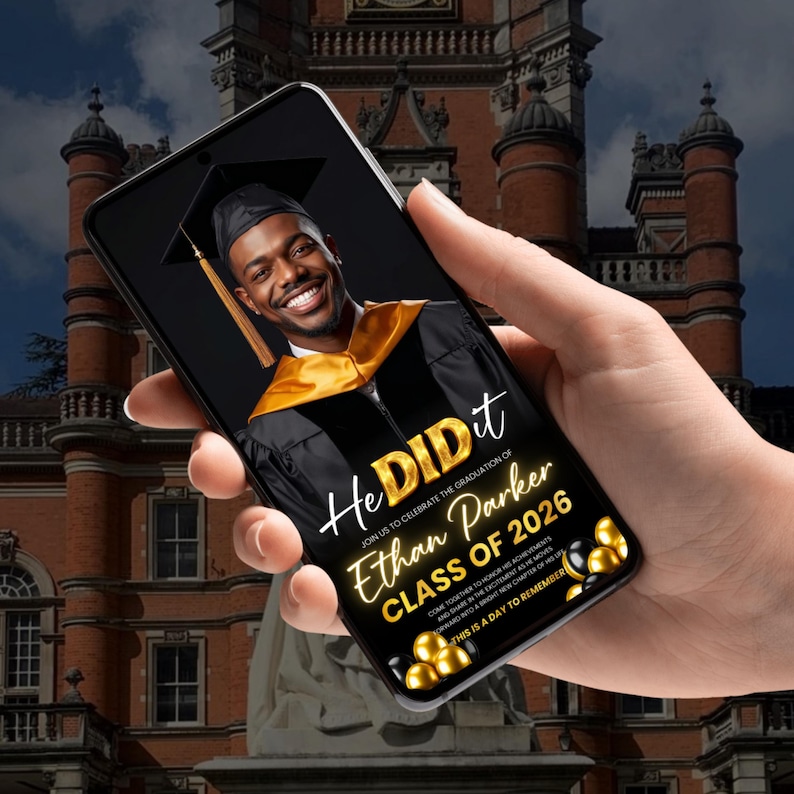 Black and Gold Luxury Graduation Digital Invitation, Graduation Party, Graduation Ceremony, For Boys and Girls, For men and women Graduation Flyer | Customizable DIY Invitation Flyer | Graduation Invitation Flyer | Social Media Flyer | Simplistic | Class of 2025 Digital Graduation Invitation, Graduation Party, Graduation Invitation, Congrats to the Grad flyer, Class of 2025 flyer, Grad Announcement