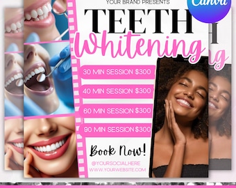 Teeth Whitening Flyer: Editable Canva Template, Marketing Post (Digital Download)