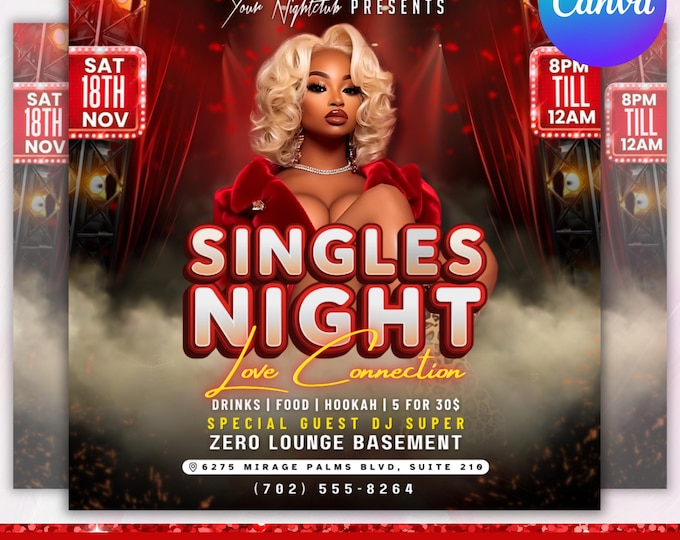Singles Night Club Flyer, Club Party Flyer, Club Flyer, Urban Party Flyer, Social Media Post, Customize Club Party Flyer, Canva Editable