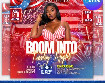 4th of July Party Flyer, Independence Day Party Flyer, USA Celebration Flyer, Patriotic Party Flyer, Club Party Flyer, Canva Editable