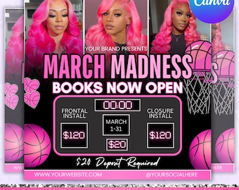 March Madness Flyer, March Booking Flyer, March Hair Flyer, March Braid Flyer, March Lash Flyer, Wax Flyer, Canva Editable