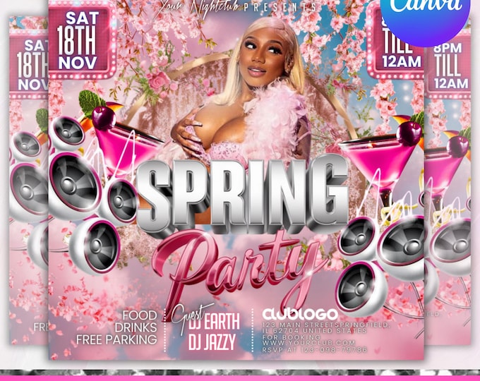 Spring Party Flyer, Spring break party flyer, Club DJ Party Invite, Day party, DIY Event Flyer, Spring Event Flyer, Canva Editable