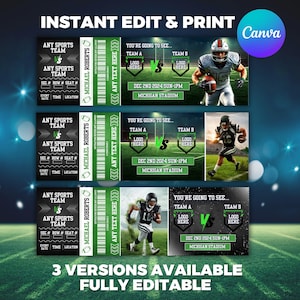 Entrada de fútbol editable, regalo de entrada para un partido de fútbol, entrada de cumpleaños de fútbol, plantilla de regalo de aniversario o cumpleaños, Canva editable