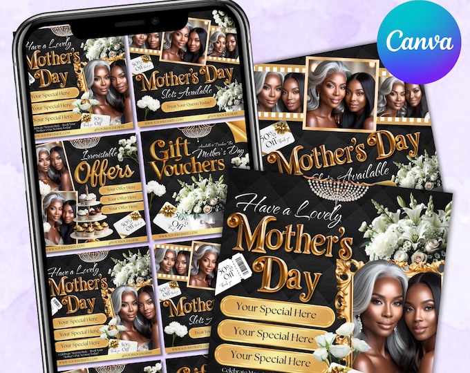 Mother's Day Booking Flyer, Mother's Day Special Flyer, Mother's Day Social Media Post,Mother's Day Deals Hair Braids Makeup, Canva Editable