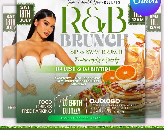 R&B Brunch Flyer, DIY Brunch Flyer, DIY Sunday Brunch Flyer, Premade Flyer Template, Brunch Party Invite,   Party Flyer,  Canva Editable